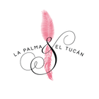 La Palma y El Tucan Logo with pink feather and text 'La Palma & El Tucan' on a white background