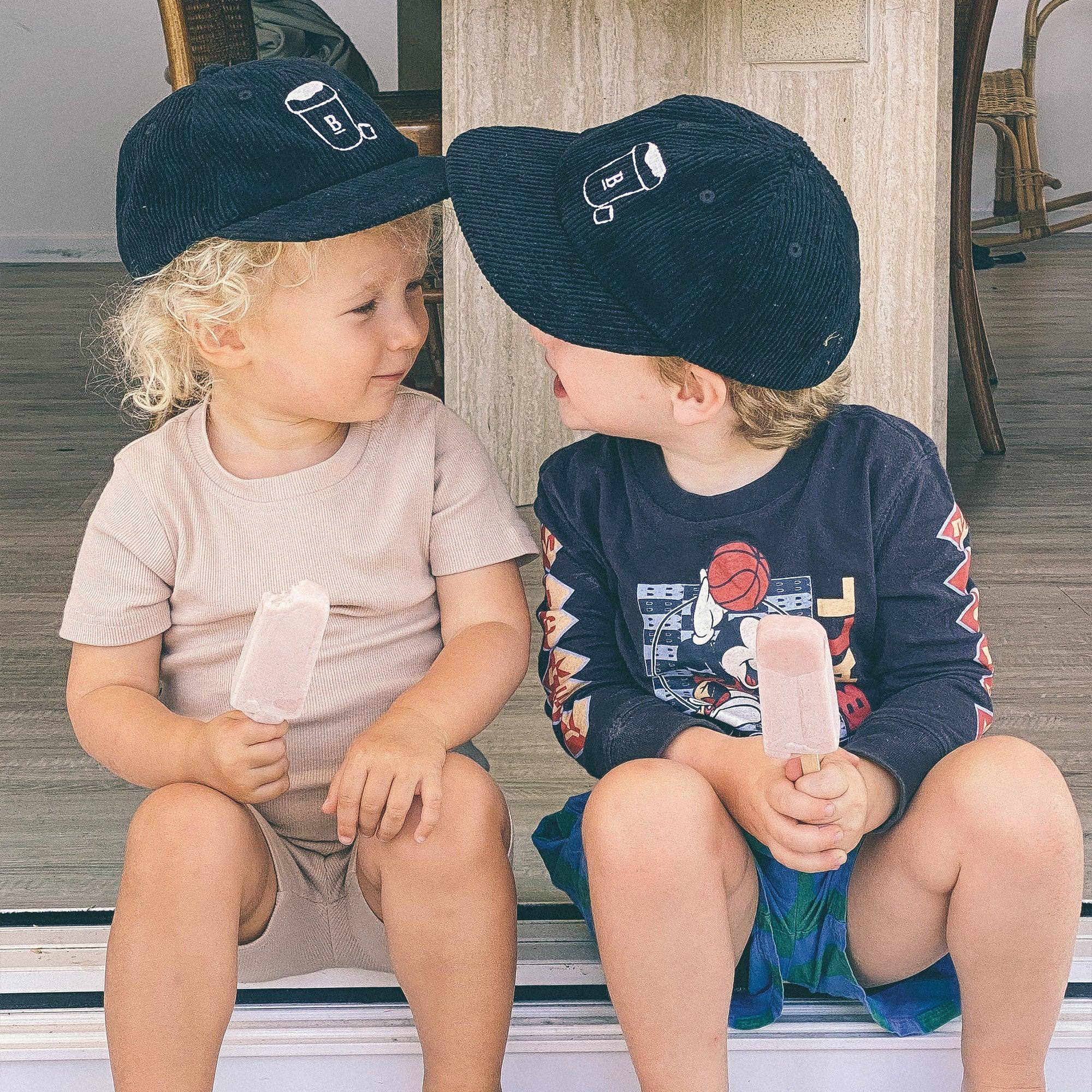 Kids Babycino Black Corduroy Hat - Blackbaord Coffee Roasters